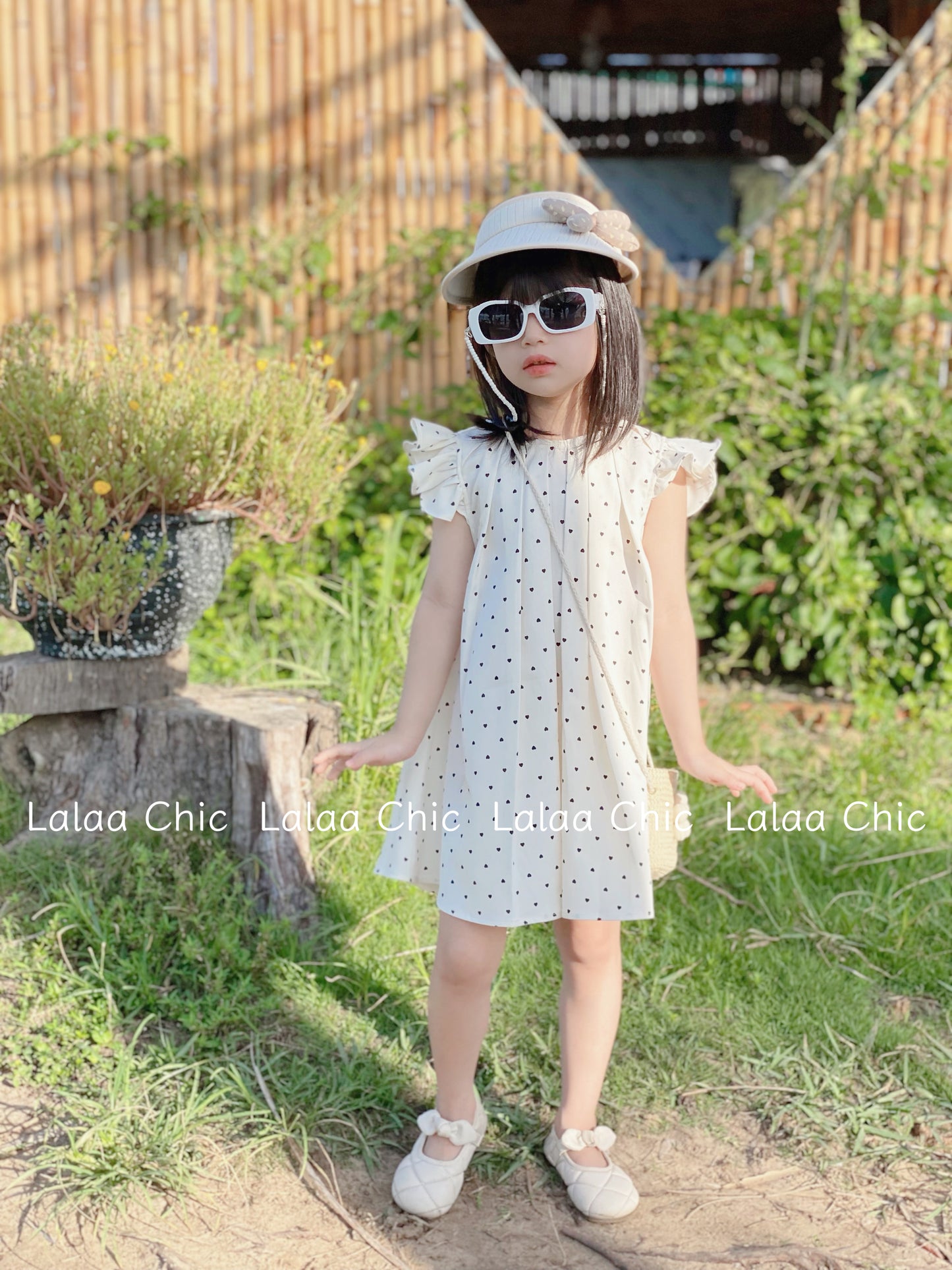 The Amélie Mini Heart Dress- Váy chấm tim đen trắng