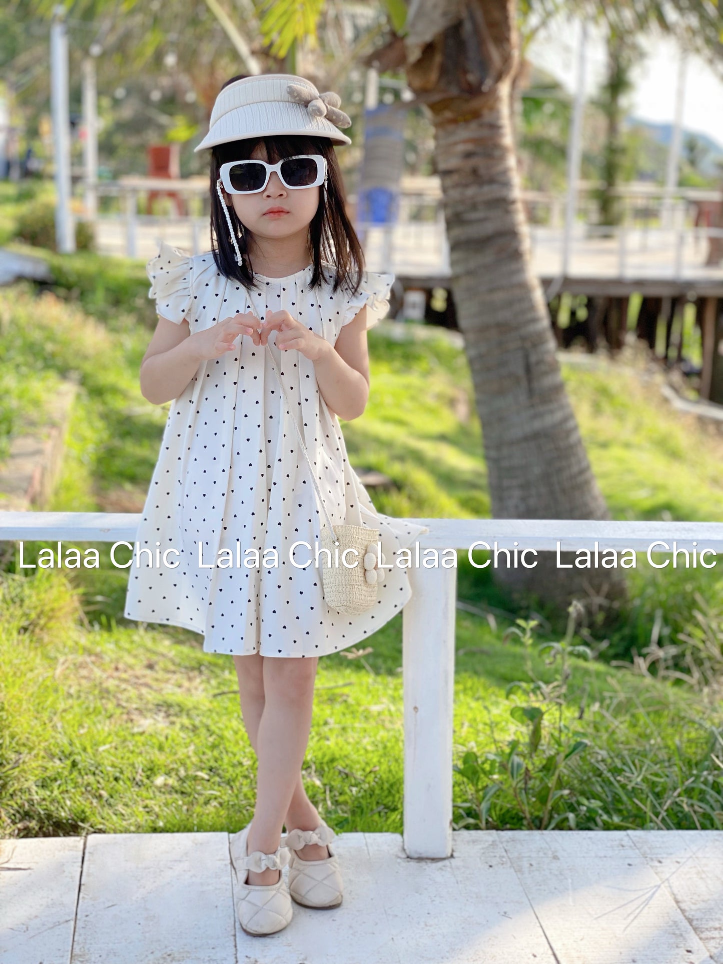The Amélie Mini Heart Dress- Váy chấm tim đen trắng