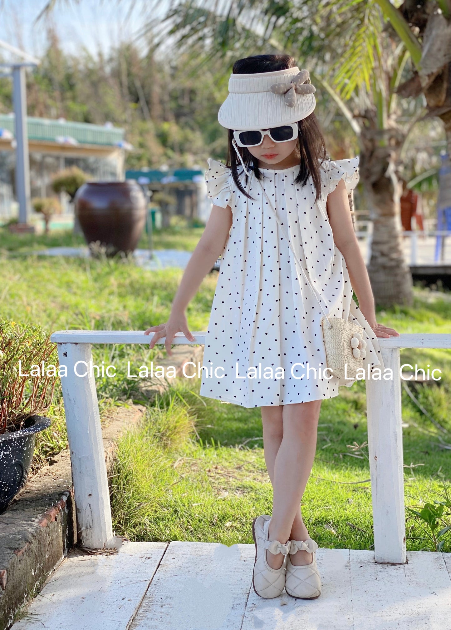 The Amélie Mini Heart Dress- Váy chấm tim đen trắng