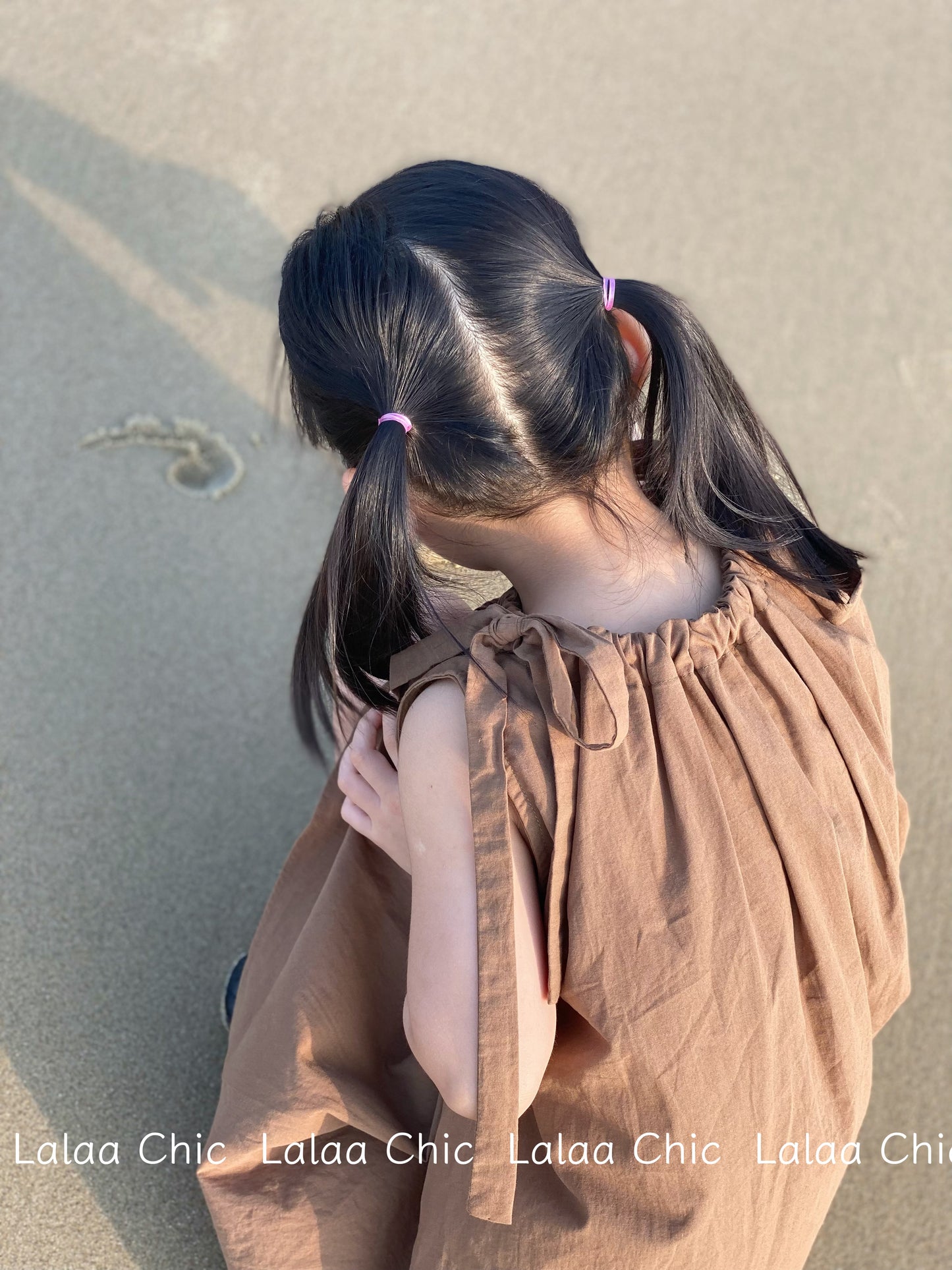 Robe Choco Lune Dress- Váy suông nâu nơ vai