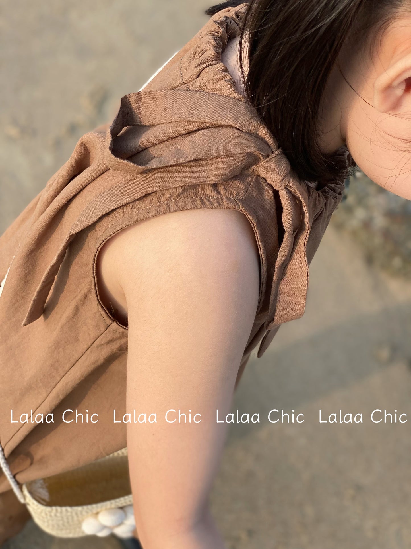 Robe Choco Lune Dress- Váy suông nâu nơ vai